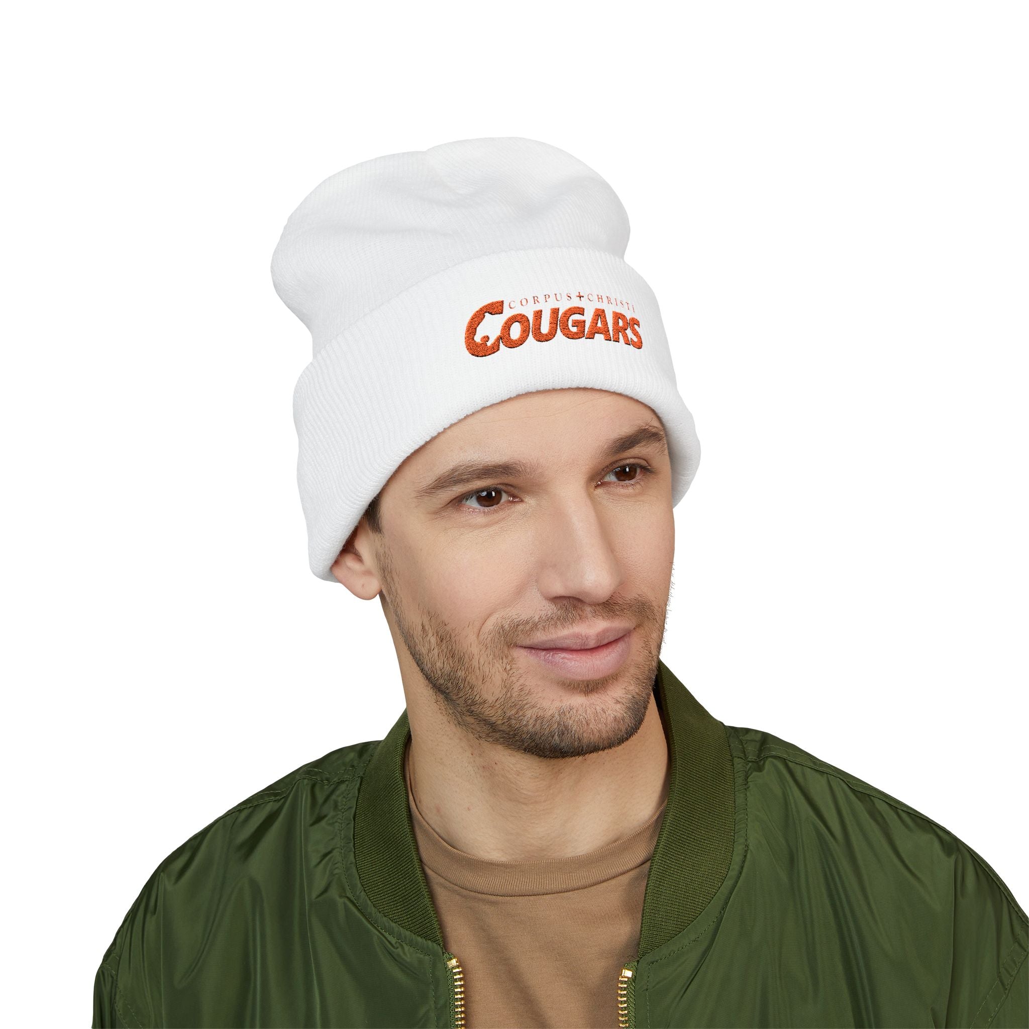 Classic Cuffed Beanie with Embroidered Cougars Design